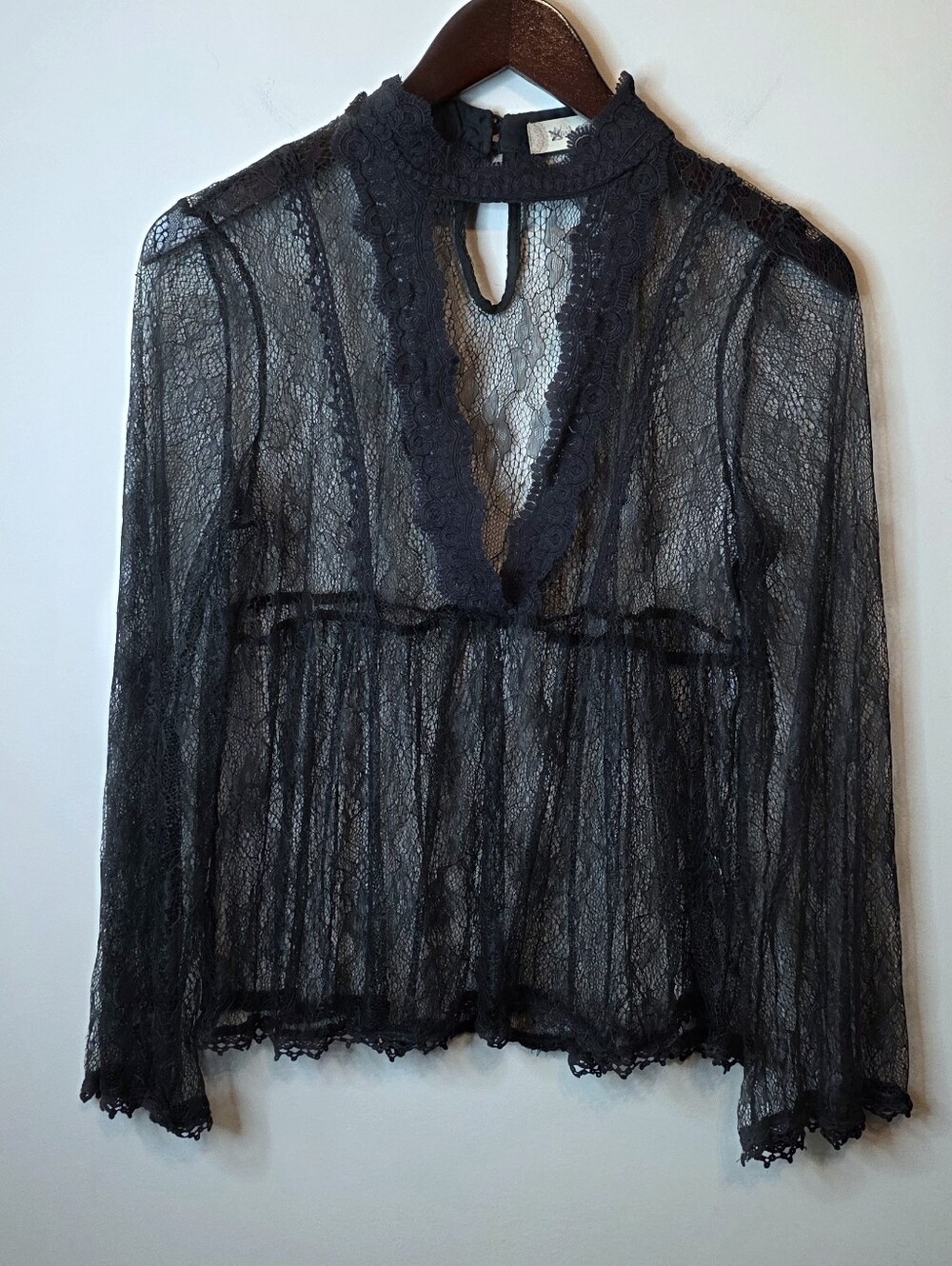 Altar'd State Black Sheer Babydoll Top Choker Mock Neck Keyhole Size Small